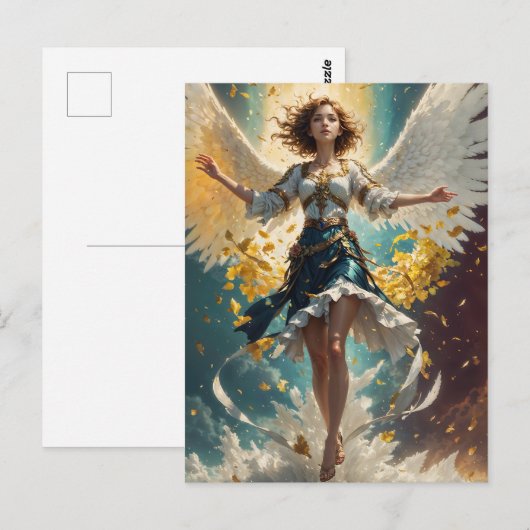 Een vrouw met vleugels omhoog in de lucht briefkaart (Voorkant / Achterkant)