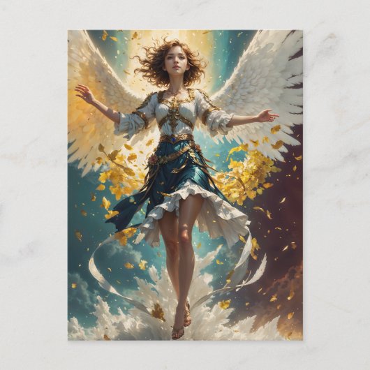 Een vrouw met vleugels omhoog in de lucht briefkaart (Voorkant)