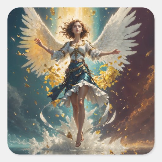 Een vrouw met vleugels omhoog in de lucht vierkante sticker (Voorkant)