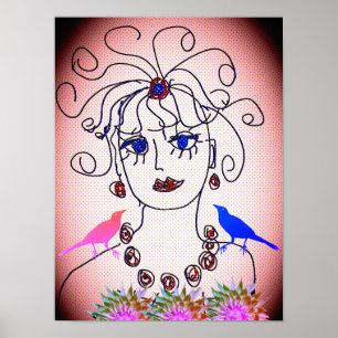 Een vrouw met vogels poster