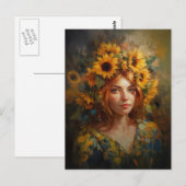 Een vrouw met zonnebloemen in haar haar briefkaart (Voorkant / Achterkant)