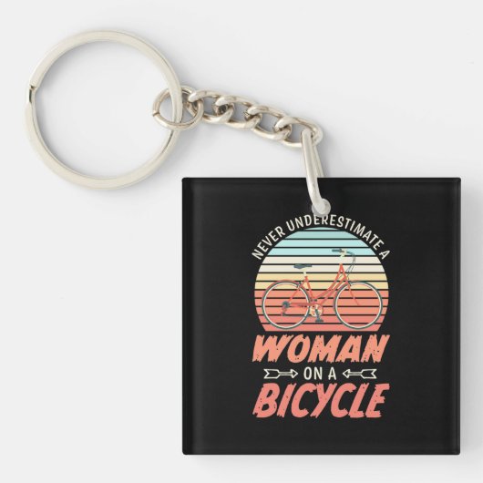 Een vrouw op een fiets sleutelhanger (Voorkant)