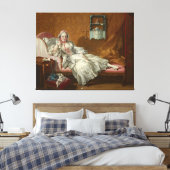 Een vrouw op haar bed canvas afdruk (Insitu (Slaapkamer))