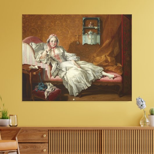 Een vrouw op haar bed canvas afdruk (Insitu (Woonkamer))