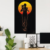 Een vrouw rent en traint poster (Thuiskantoor)