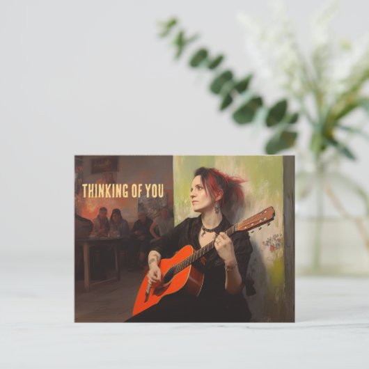 Een vrouw speelt vrijdagavond in een bar briefkaart (Staand voorkant)