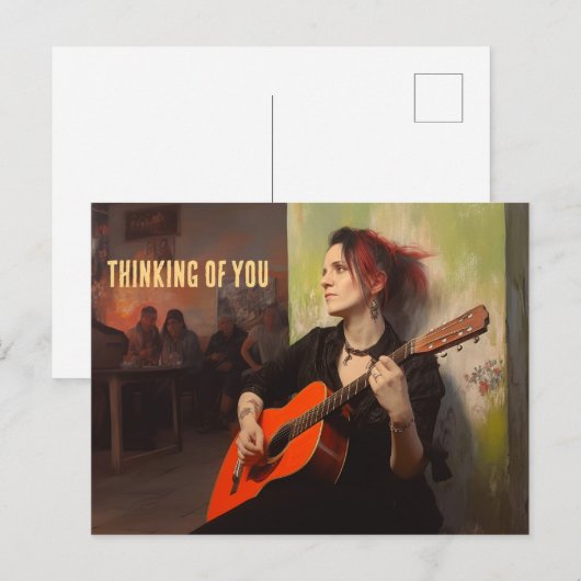 Een vrouw speelt vrijdagavond in een bar briefkaart (Voorkant / Achterkant)