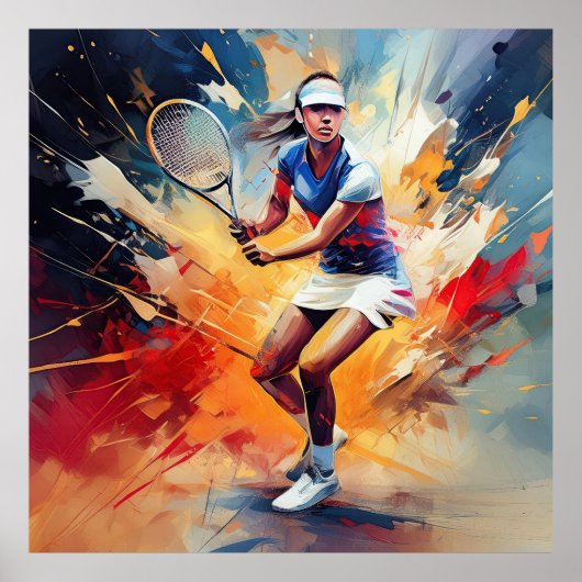Een vrouw tennisser. poster (Voorkant)