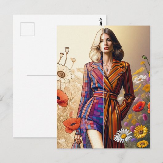 Een vrouw twee stijlen Mode schets Briefkaart (Voorkant / Achterkant)