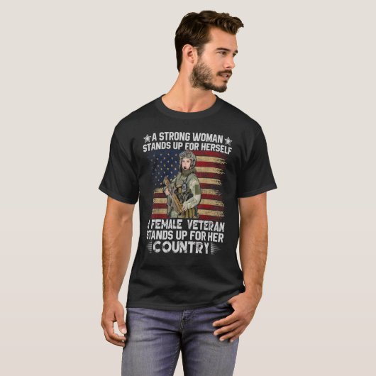 Een vrouw Veteraan-Amerikaanse Vlag Patriotic Us V T-shirt (Voorkant volledig)