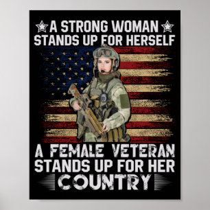 een vrouw veteraan staat op voor haar land poster