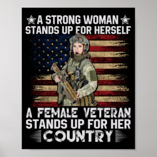 een vrouw veteraan staat op voor haar land poster