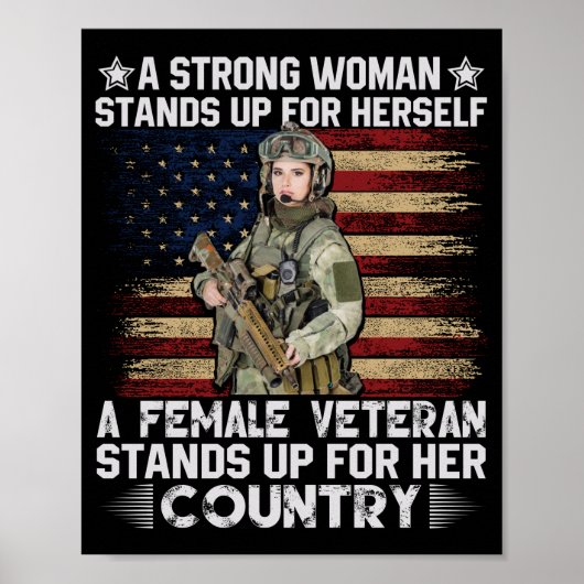 een vrouw veteraan staat op voor haar land poster (Voorkant)