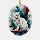 Een vrouw wijn/ en haar kat keramisch ornament (Rechts)