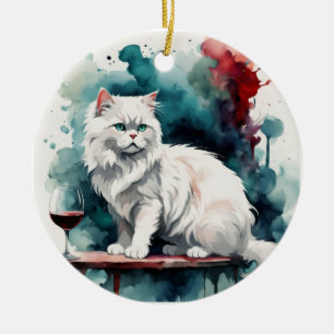 Een vrouw wijn/ en haar kat keramisch ornament