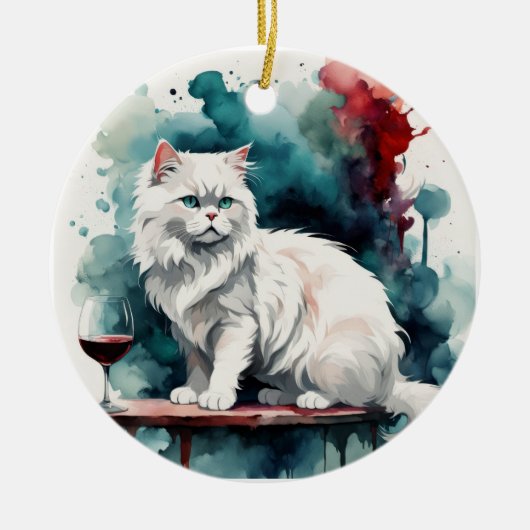 Een vrouw wijn/ en haar kat keramisch ornament (Voorkant)