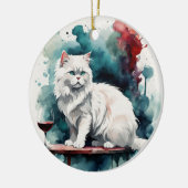 Een vrouw wijn/ en haar kat keramisch ornament (Links)