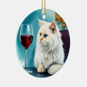 Een vrouw wijn/ en haar kat keramisch ornament (Rechts)