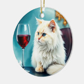 Een vrouw wijn/ en haar kat keramisch ornament (Links)