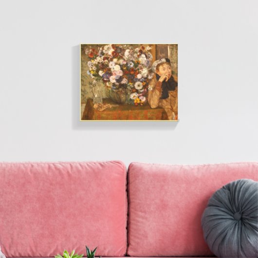 Een vrouw zit naast een Vase bloemen door Degas Canvas Afdruk (Insitu (Woonkamer))