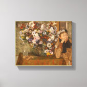 Een vrouw zit naast een Vase bloemen door Degas Canvas Afdruk (Voorkant)