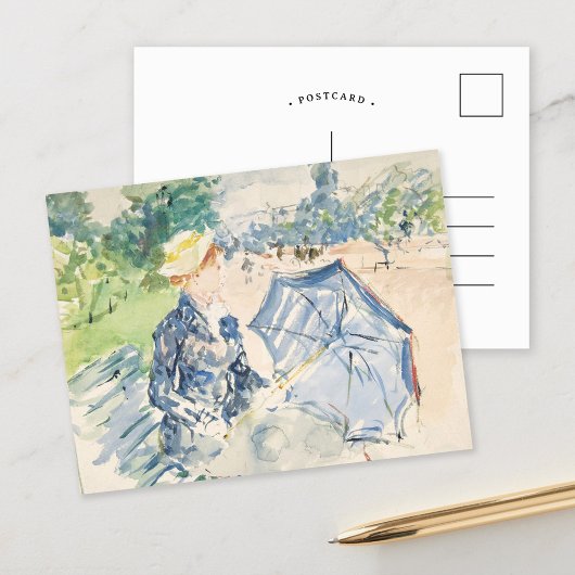 Een vrouw zit op een bankje | Berthe Morisot Briefkaart