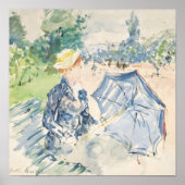 Een vrouw zit op een bankje | Berthe Morisot Poster (Voorkant)