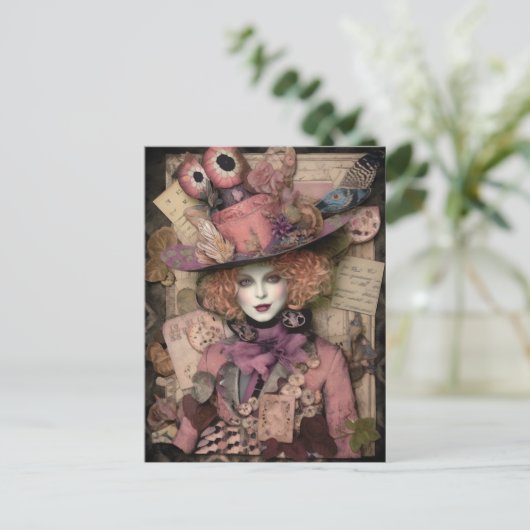 Een vrouwelijke gekke hoedenmaker briefkaart (Staand voorkant)