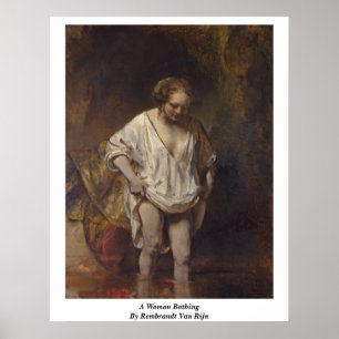 Een vrouwenbaden. Door Rembrandt Van Rijn Poster