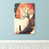 Een vrouwengedachte over het brandende bos canvas afdruk (Insitu (Houten vloer))