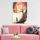 Een vrouwengedachte over het brandende bos canvas afdruk (Insitu (Woonkamer))