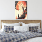 Een vrouwengedachte over het brandende bos canvas afdruk (Insitu (Slaapkamer))
