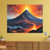Een vulkaan met lava die uit de berg komt canvas afdruk (Insitu (Woonkamer))