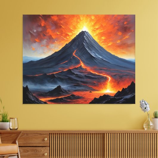 Een vulkaan met lava die uit de berg komt canvas afdruk (Insitu (Woonkamer))