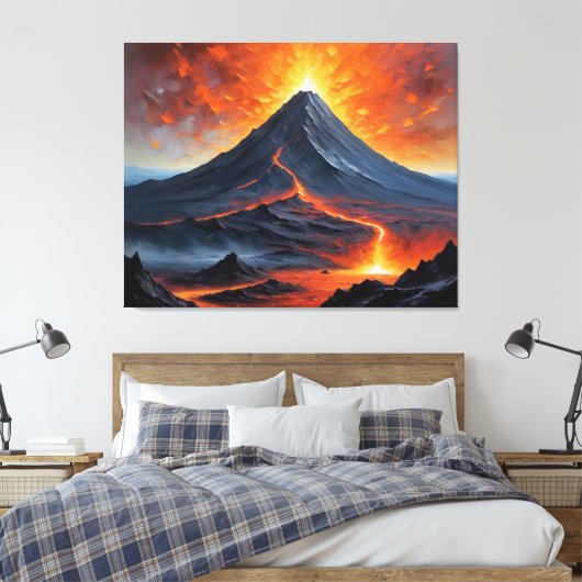 Een vulkaan met lava die uit de berg komt canvas afdruk (Insitu (Slaapkamer))
