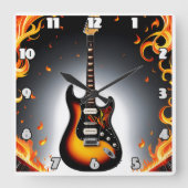 Een vurige gitaar die in de schijnwerpers staat vierkante klok (Voorkant)