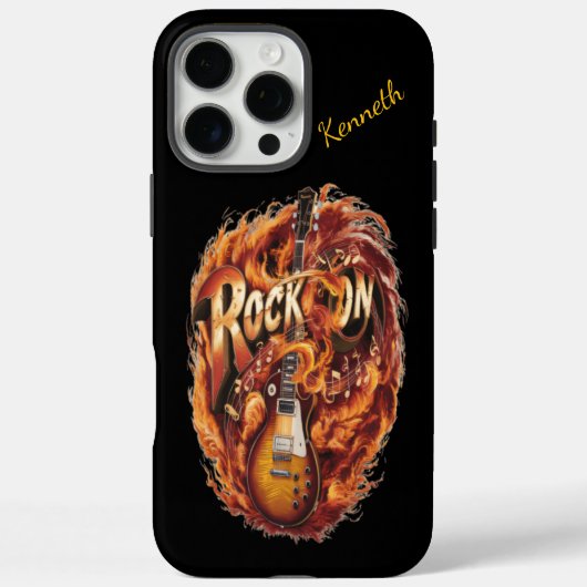 Een vurige gitaar omringd door muzieknoten Case-Mate iPhone case (Achterkant)