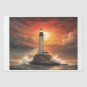 Een vuurtoren bij zonsondergang in een stormachtig tissuepapier (Voorkant)