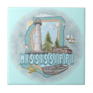 Een vuurtoren in Mississippi Tegeltje