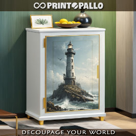 Een vuurtoren in stormachtig zee met meeuw - tissuepapier