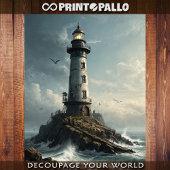 Een vuurtoren in stormachtig zee met meeuw - tissuepapier