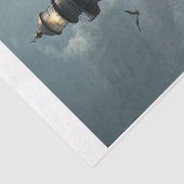 Een vuurtoren in stormachtig zee met meeuw - tissuepapier (Detail)