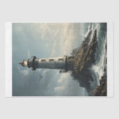 Een vuurtoren in stormachtig zee met meeuw - tissuepapier (Voorkant)