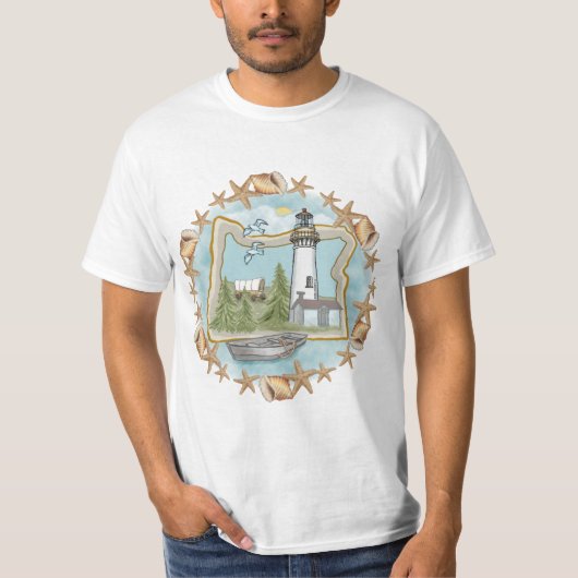 Een vuurtoren van Oregon Shells T-shirt (Voorkant)