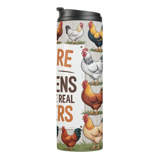 Een waarschuwing voor kippen thermosbeker (Geroteerd rechts)