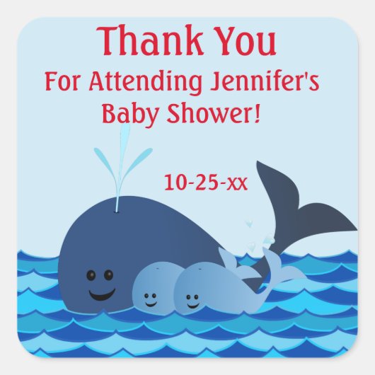 Een walvis van een Baby shower van tweens Vierkante Sticker (Voorkant)