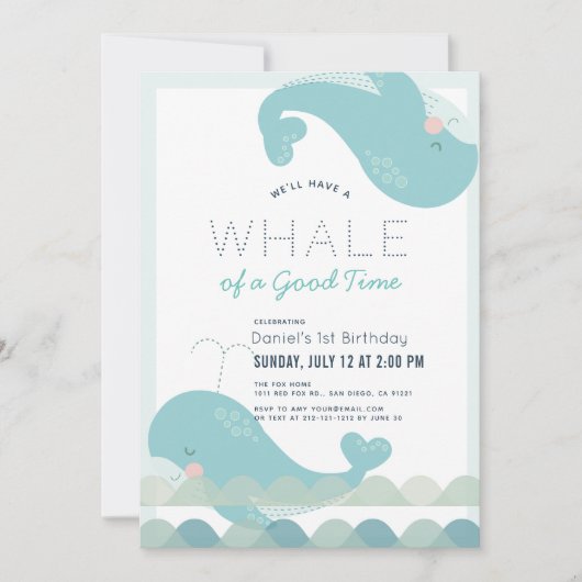 Een walvis van een goede tijd Blue Boy 1st Birthda Kaart (Voorkant)