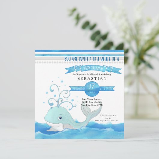 Een walvis van een jongen Baby shower Schattige Aq Kaart (Staand voorkant)
