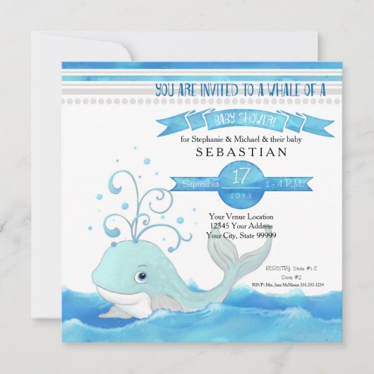 Een walvis van een jongen Baby shower Schattige Aq Kaart (Voorkant)