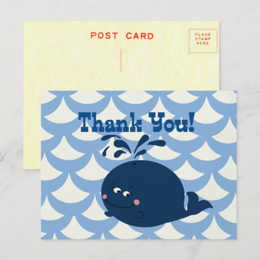 Een walvis van een staart Nautisch Blauw Dank u - Briefkaart (Voorkant / Achterkant)